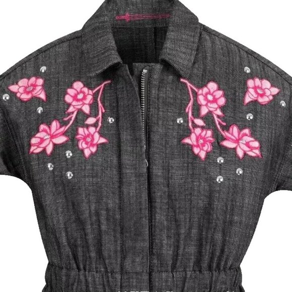 Disney Mulan Gray Denim & Pink Floral Zip Front Jumpsuit Coveralls Outfit -- 4T - Picture 4 of 10